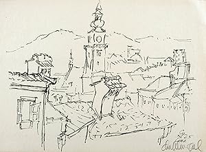 Bild des Verkufers fr Linz. Altstadt. - Dachlandschaft mit Stadtpfarrkirche. Gerhard Stengel. Linz zum Verkauf von GALERIE HIMMEL