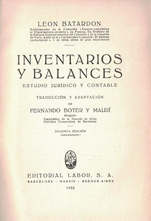 Imagen del vendedor de INVENTARIOS Y BALANCES. Estudio jurdico y contable a la venta por Librera Torren de Rueda