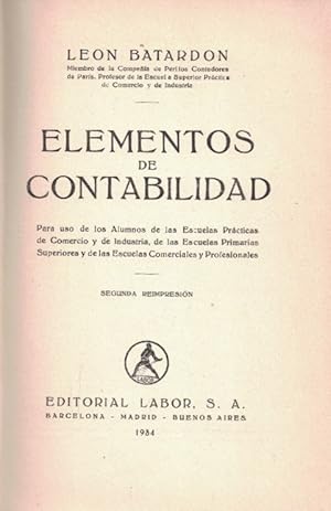 Imagen del vendedor de ELEMENTOS DE CONTABILIDAD a la venta por Librera Torren de Rueda