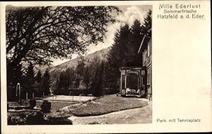 Ansichtskarte / Postkarte Hatzfeld an der Eder Hessen, Villa Ederlust, Park mit Tennisplatz