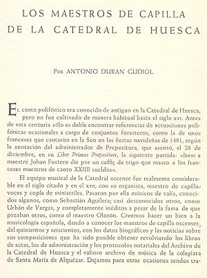 Seller image for LOS MAESTROS DE CAPILLA DE LA CATEDRAL DE HUESCA (EXTRAIDO ORIGINAL DEL AO 1959, ESTUDIO COMPLETO TEXTO INTEGRO for sale by Libreria 7 Soles