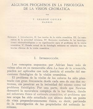Imagen del vendedor de ALGUNOS PROGRESOS EN LA FISIOLOGIA DE LA VISION CROMATICA (EXTRAIDO ORIGINAL DEL AO 1947, ESTUDIO COMPLETO TEXTO INTEGRO a la venta por Libreria 7 Soles