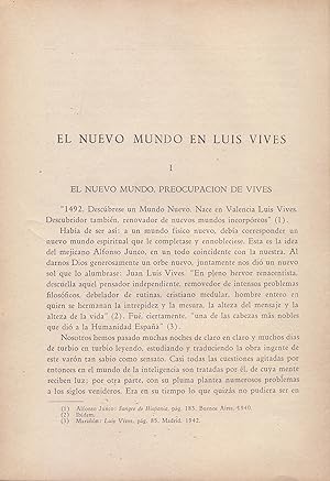 Seller image for EL NUEVO MUNDO EN LUIS VIVES (AMERICA) (EXTRAIDO ORIGINAL DEL AO 1943, ESTUDIO COMPLETO TEXTO INTEGRO) for sale by Libreria 7 Soles