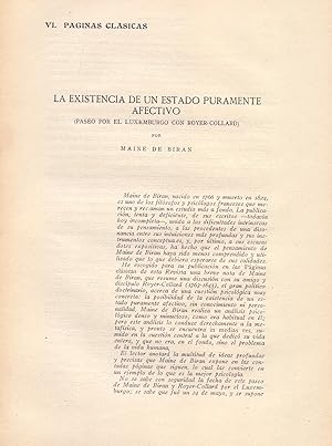 Bild des Verkufers fr LA EXISTENCIA DE UN ESTADO PURAMENTE AFECTIVO (PASEO POR LUXEMBURGO CON ROYER-COLLARD) (EXTRAIDO ORIGINAL DEL AO 1947, ESTUDIO COMPLETO TEXTO INTEGRO zum Verkauf von Libreria 7 Soles