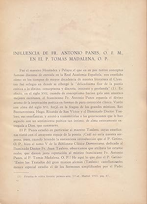 Bild des Verkufers fr INFLUENCIA DE FR. ANTONIO PANES, O. F. M. EN EL P. TOMAS MADALENA, O. P. (EXTRAIDO ORIGINAL DEL AO 1943, ESTUDIO COMPLETO TEXTO INTEGRO) zum Verkauf von Libreria 7 Soles
