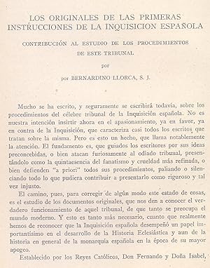 Seller image for LOS ORIGINALES DE LAS PRIMERAS INSTRUCCIONES DE LA INQUISICION ESPAOLA, CONTRIBUCION AL ESTUDIO DE LOS PROCEDIMIENTOS DE ESTE TRIBUNAL (EXTRAIDO ORIGINAL DEL AO 1942, ESTUDIO COMPLETO TEXTO INTEGRO for sale by Libreria 7 Soles