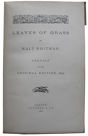 Image du vendeur pour Leaves of Grass by Walt Whitman; Preface to the Original Edition, 1855. mis en vente par Michael S. Kemp, Bookseller