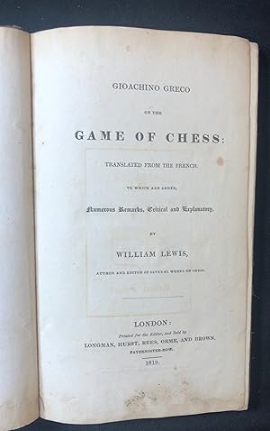 Bild des Verkufers fr Gioachino Greco on the Game of Chess zum Verkauf von Finecopy