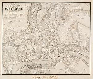 SCHAFFHAUSEN. "Plan der Stadt Schaffhausen". Stadtplan mit Erklärung der wichtigsten Gebäude, Kir...