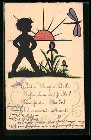 Image du vendeur pour Ansichtskarte Scherenschnitt, Junge und Libelle bei Sonnenschein mis en vente par Bartko-Reher