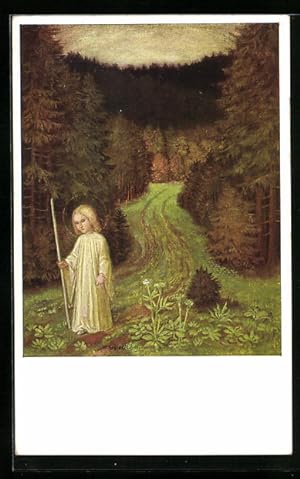 Bild des Verkufers fr Knstler-Ansichtskarte Matthus Schiestl: Christkind im Walde zum Verkauf von Bartko-Reher