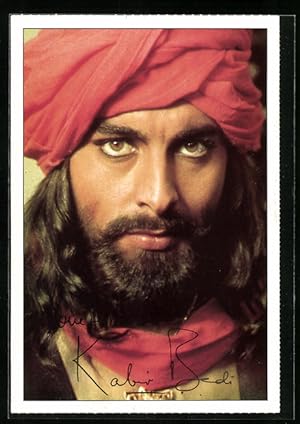 Ansichtskarte Schauspieler Kabir Bedi mit Vollbart und rotem Kopftuch