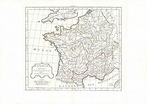 Image du vendeur pour 1792 LA GAULE Original antique Map of FRANCE by Vaugondy (GSM31) mis en vente par Antique Paper Company