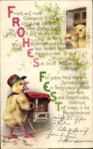 Präge Ansichtskarte / Postkarte Glückwunsch Ostern, Vermenschlichte Küken, Frisch auf, mein Oster...