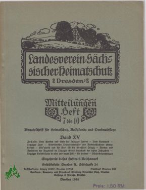 Image du vendeur pour Mitteilungen Heft 7/10, Band XV, 1926 mis en vente par Antiquariat Artemis Lorenz & Lorenz GbR