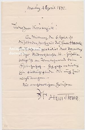 Eigenhändiger Brief m. Unterschrift, o.O., Monta, 4. April 1898. 1 S. 8vo.