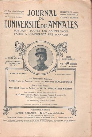 Journal de l'Université Des Annales Publiant toutes Les Conférences . Tome 2 , n° 13 - 1er Juille...