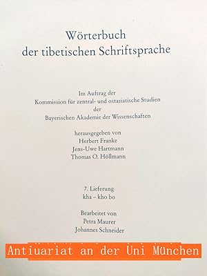 Bild des Verkufers fr Wrterbuch der tibetischen Schriftsprache. 7. Lieferung: kha - kho bha bo zum Verkauf von Antiquariat an der Uni Muenchen