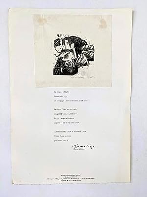 DAVID MELTZER BROADSIDE w/ JIM HIBBARD WOODCUT **SIGNED** 1/100