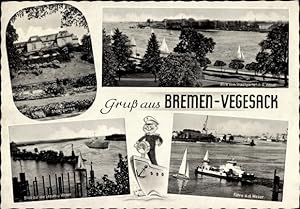 Bild des Verkufers fr Ansichtskarte / Postkarte Vegesack Bremen, Stadtgarten, Lesum, Weser, Fhre zum Verkauf von akpool GmbH