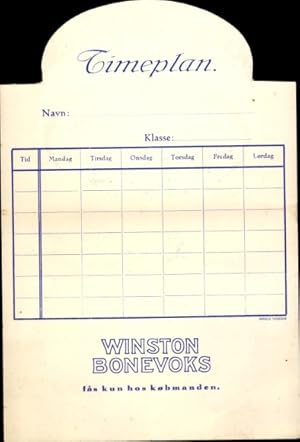 Stundenplan Blechdose Winston Bohnerwachs / Bonevoks Esbjerg um 1930