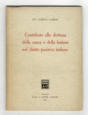 Image du vendeur pour Contributo alla dottrina della usura e della lesione nel diritto positivo italiano. mis en vente par Libreria Oreste Gozzini snc
