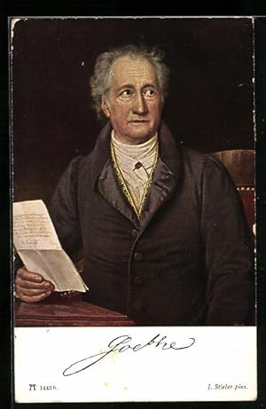 Image du vendeur pour Ansichtskarte Johann Wolfgang von Goethe elegant mit Brief in der Hand mis en vente par Bartko-Reher