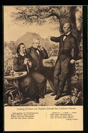 Bild des Verkufers fr Ansichtskarte Ludwig Uhland und Gustav Schwab bei Justinius Kerner, Dichter unter sich zum Verkauf von Bartko-Reher