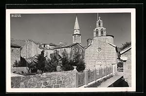 Ansichtskarte Budva, Ortspartie mit Kirche
