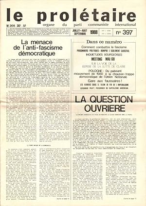 Le Prolétaire - organe du parti communiste international. N° 397 - juillet-août-septembre 1988.