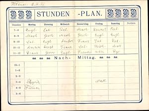 Stundenplan Felix Kühnel, Karlsruhe, Schulartikel, Cigarren- und Papierhandlung um 1920