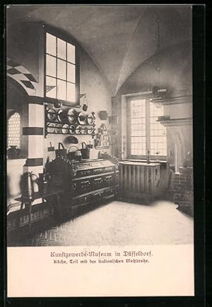 Bild des Verkufers fr Ansichtskarte Dsseldorf, Kunstgewerbe-Museum, Kche-Teil mit der italienischen Mehltruhe zum Verkauf von Bartko-Reher