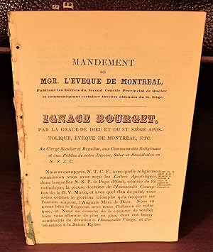 MANDEMENT DE MGR. L’ÉVÊQUE DE MONTRÉAL publiant les décrets du second Concile provincial de Québe...