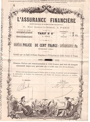 Police de 100 Francs - Année 1886 -