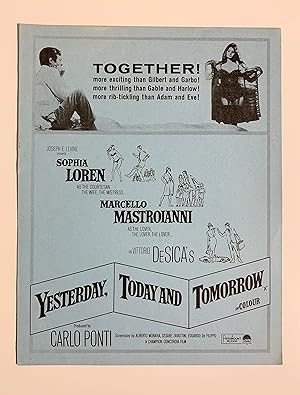 Bild des Verkufers fr 3 UK Film Flyers. Yesterday, Today and Tomorrow, Marriage Italian Style (2 copies). zum Verkauf von Peter Scott