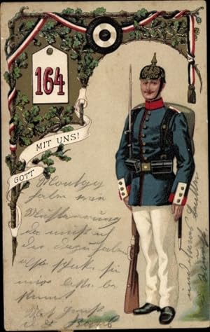 Präge Litho 4. Hannoversches Infanterie Regiment No. 164 Hameln, Gott mit uns