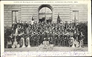 Image du vendeur pour Ansichtskarte / Postkarte Genve Genf Schweiz, Corps de Musique de Landwehr, Harmonie Militaire 1903 mis en vente par akpool GmbH