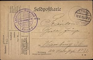 Dt. Feldpost, Truppenstempel, Landsturm Batl. II, 1. Kompagnie Altona, Thuin, I WK