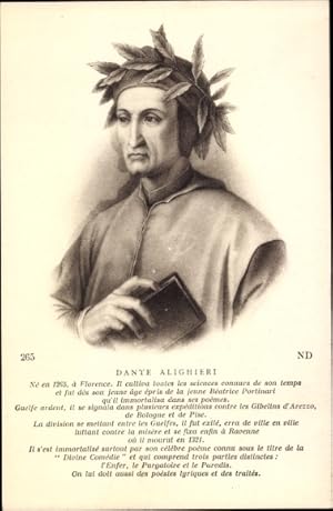 Bild des Verkufers fr Ansichtskarte / Postkarte Schriftsteller Dante Alighieri, Portrait zum Verkauf von akpool GmbH