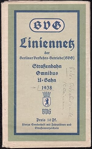 Seller image for Liniennetz der Berliner Verkehrs-Betriebe Straenbahn, Omnibus, U-Bahn. for sale by Graphem. Kunst- und Buchantiquariat