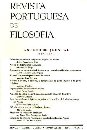 Seller image for Revista Portuguesa de Filosofia. Tomo XLVII Abril-Junho de 1991 Fasc. 2 : ANTERO DE QUENTAL (1891-1991) / Organizador: Lcio Craveiro da Silva for sale by Lirolay