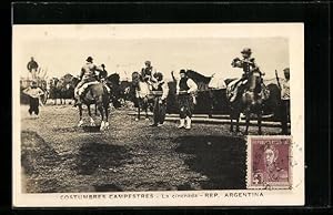 Postcard Rep. Argentina, Costumbres Campestres, La cinchada