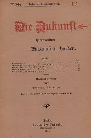 Bild des Verkufers fr Die Zukunft. 20. Jahrgang, Nr. 5. zum Verkauf von Antiquariat Heinz Tessin