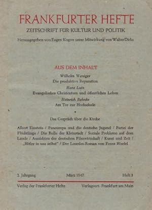 Bild des Verkufers fr Frankfurter Hefte. Zeitschrift fr Kultur und Politik. 2. Jahrgang, Heft 3. zum Verkauf von Antiquariat Heinz Tessin
