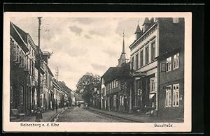 Ansichtskarte Boizenburg a. d. Elbe, Baustrasse mit Geschäften