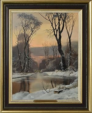 Winterlandschaft. [18]99. Öl auf Holz, gerahmt / oil on panel, framed].