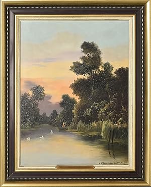 Sommerlandschaft. [18]99. [Öl auf Holz, gerahmt / Öl auf Holz, framed].