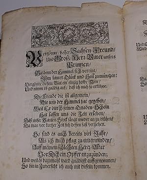 Druck Gedicht 1697, Huldigung Christian Ernst von Brandenburg-Bayreuth beim Besuch bei Friedrich ...