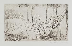 Bild des Verkufers fr Mutter mit Kind in der Hngematte. zum Verkauf von Galerie Joseph Fach GmbH