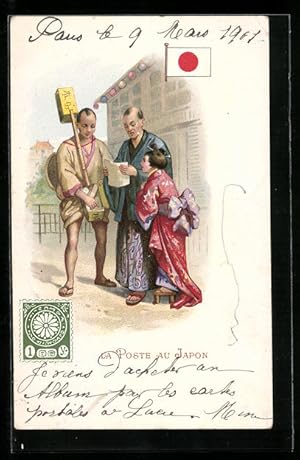 Lithographie La Poste au Japon, Briefträger aus Japan